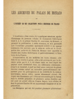 LES ARCHIVES DU PALAIS DE MONACO ET L'INTERET DE SES COLLECTIONS POUR L'HISTOIRE DE FRANCE